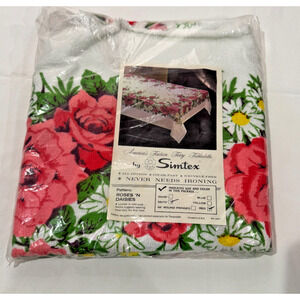 Vintage Terry Tablecloth By Simtex Pink Roses and Daisies NEW 52x70 Grannycore